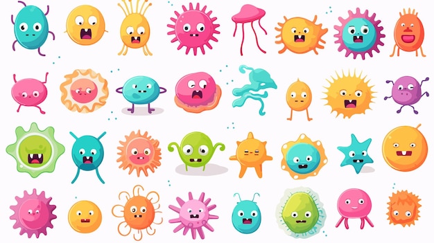 Doodle Line Bacteria Collection with Microbiology Concepts