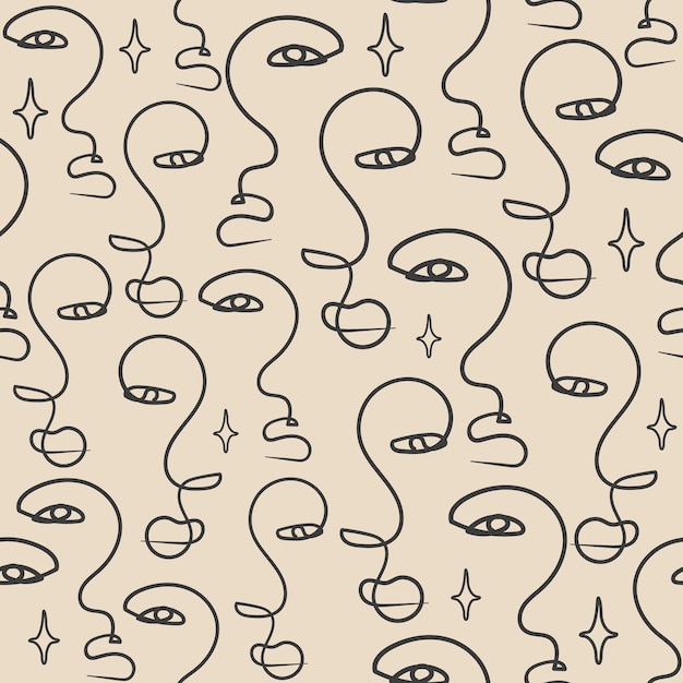 Doodle line face and stars drawing illustration