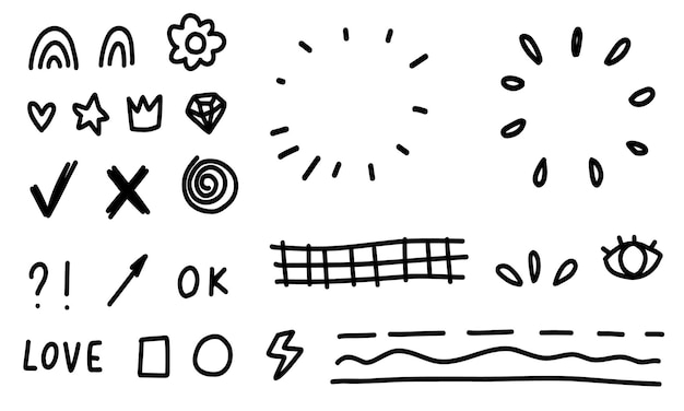 Doodle line scribble Sketch set cute isolated line collection for office school