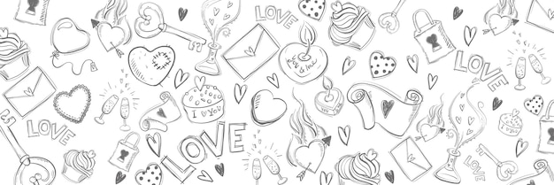 Doodle love background illustrations valentines day banner