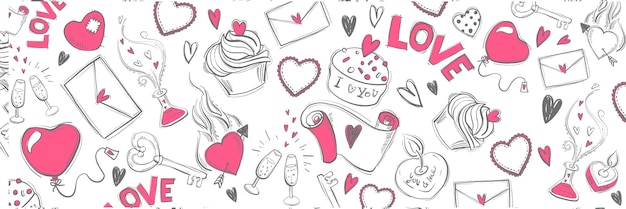 Doodle love background illustrations valentines day banner