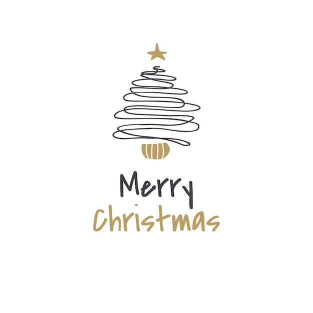 Doodle Merry Christmas greeting card with Christmas tree