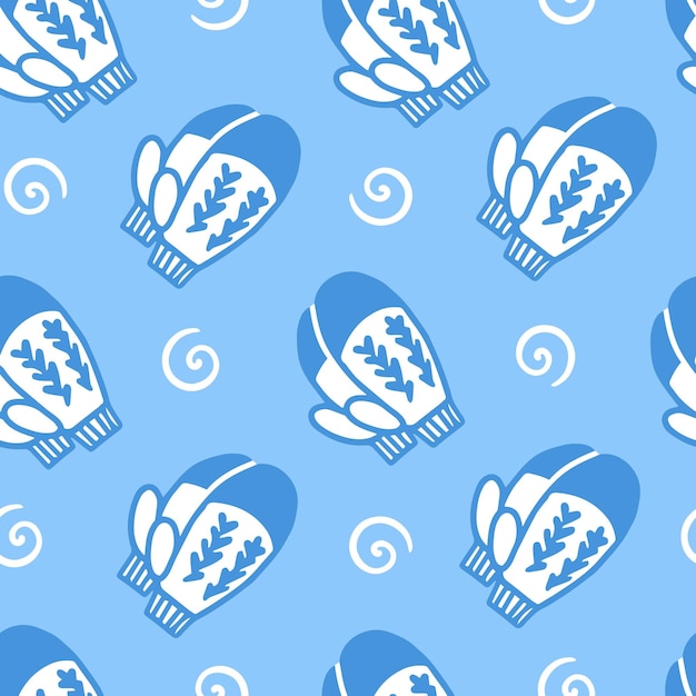 Doodle mittens winter seamless pattern