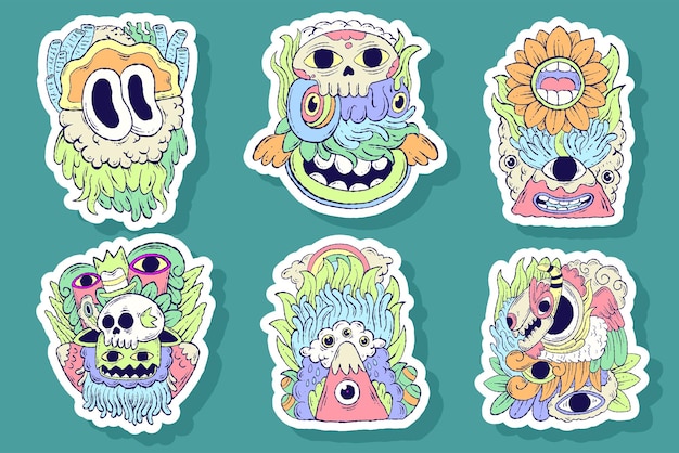 doodle monster sticker illustration design