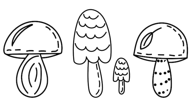 Doodle mushroom outline sketch on white background