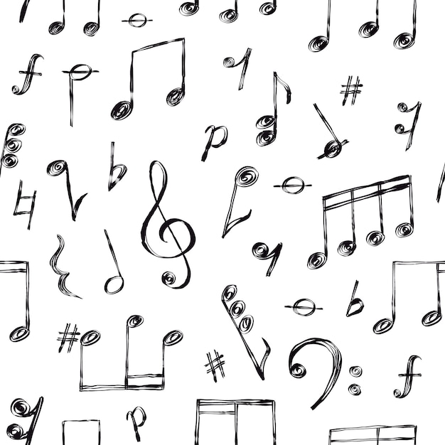 Doodle music notes signs and clefs melody seamless pattern Hand drawn sketch song sound symbols wallpaper Musical notation vector print Illustration of note music symbol seamless pattern