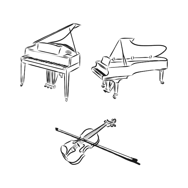 Doodle musical instruments set, vector, set of musical instruments, vector sketch illustration