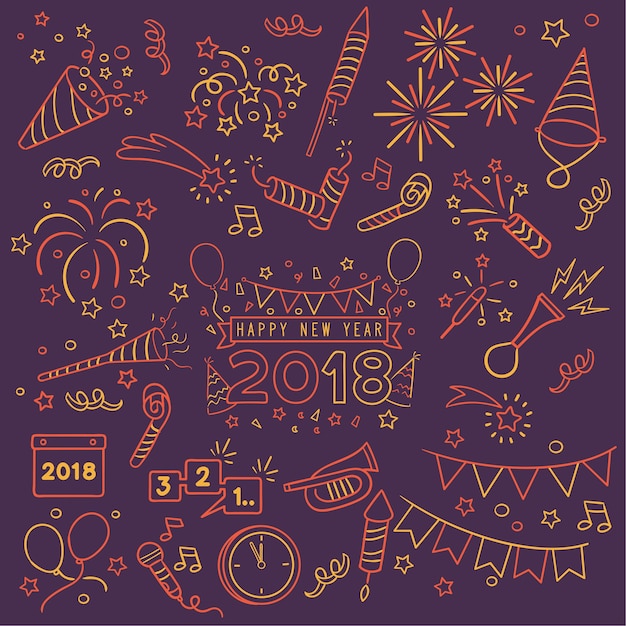 Doodle New Year Celebration Elements