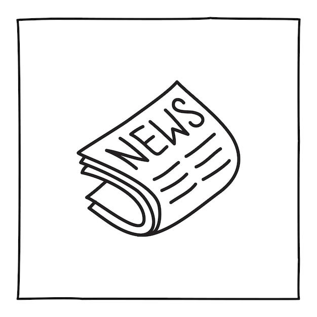 Doodle newspaper icon or logo, hand drawn with thin black line.