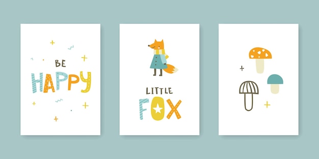 Doodle nursery poster set with fox and text.