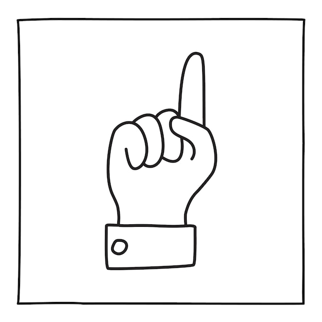 Doodle palm with finger pointing up hand drawn gesture symbol in line art style. Vector illustration