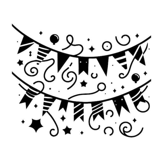 Doodle paper party garland vector silhouette