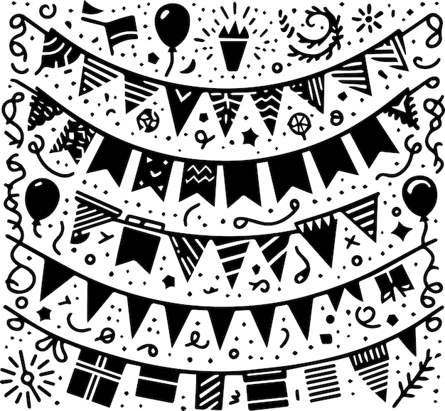 Doodle paper party garland vector silhouette