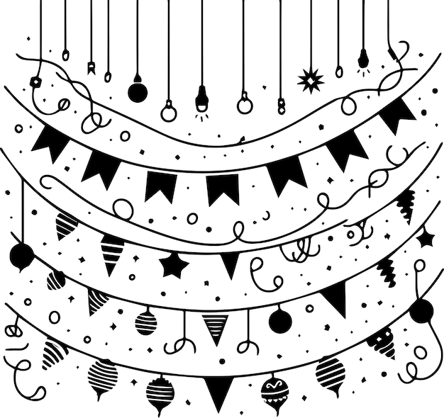 Vector doodle paper party garland vector silhouette