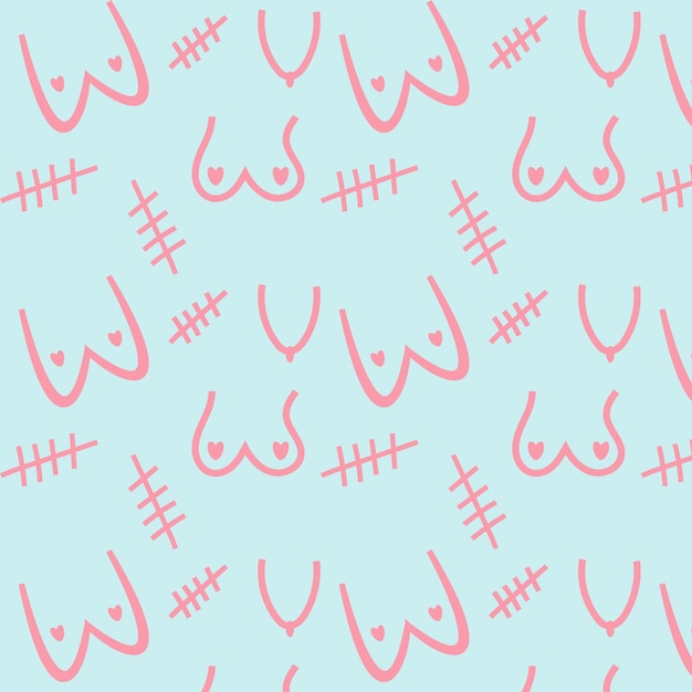 doodle pattern consisting of drawn female breasts breasts with scars and just scars