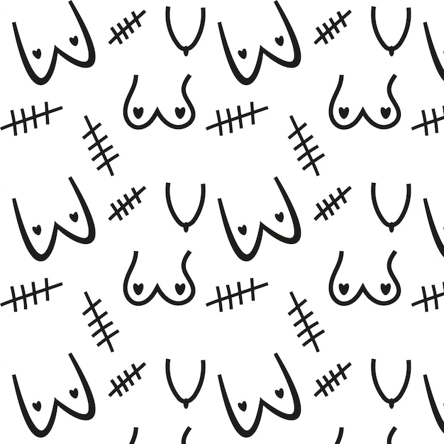 doodle pattern consisting of drawn female breasts breasts with scars