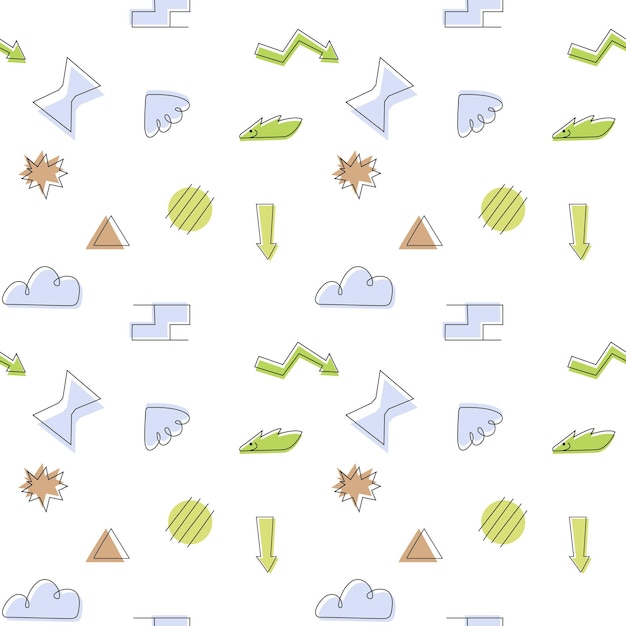 A doodle pattern with simple geometric elements in pastel colors