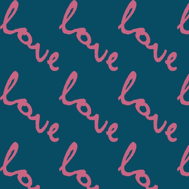 doodle pattern with the word love in pink color on a blue background