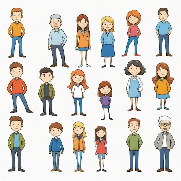 Vector doodle people cartoon vector set white background isolated