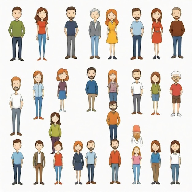 Vector doodle people cartoon vector set white background isolated