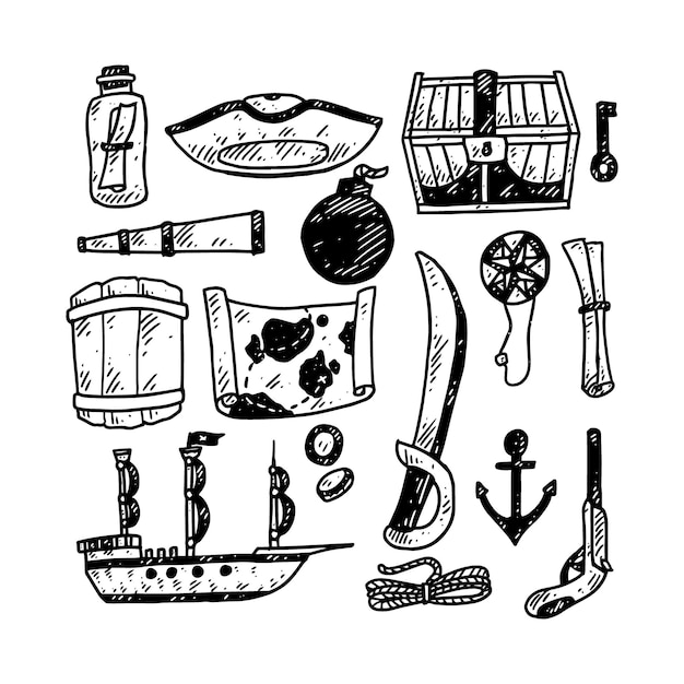 doodle pirate elememts, vector illustration