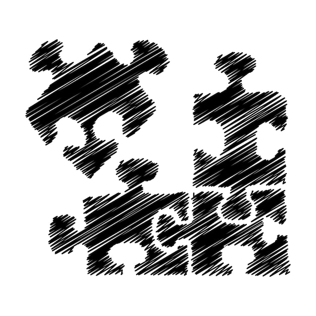 Doodle puzzle icon hand drawn with thin black line