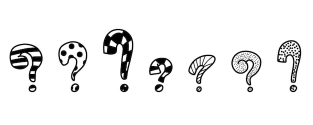 Doodle questions. Hand drawn question marks. Doodle marker ask point. Punctuation marks. vector