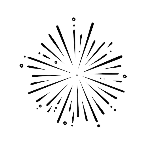 Doodle radial firework Shiny forework with beams for parties and celebrations Vector illustration