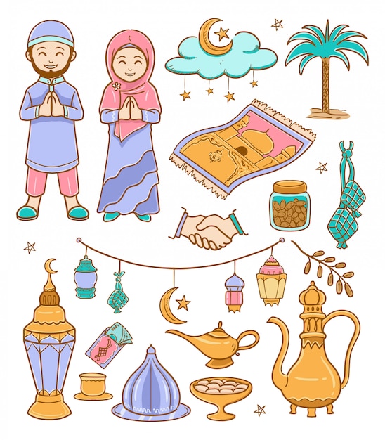 Doodle ramadan kareem color illustration