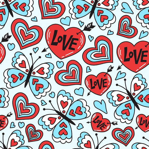 Doodle retro love seamless pattern