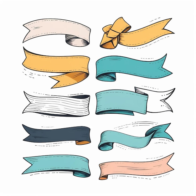 Vector doodle of ribbon banner illustrations isolated on a white background hand drawn vector illustration