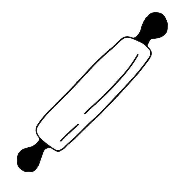 Doodle rolling pin on an isolated white background Cooking recipes tools for the kitchen