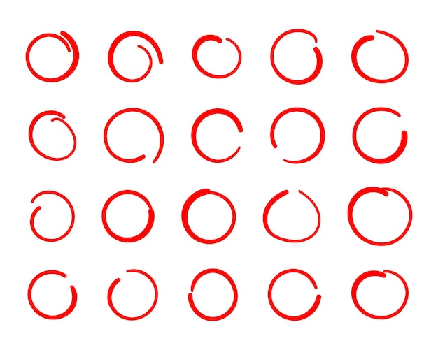 Vector doodle round red circular frames set hand drawn circle frame borders template collection vector