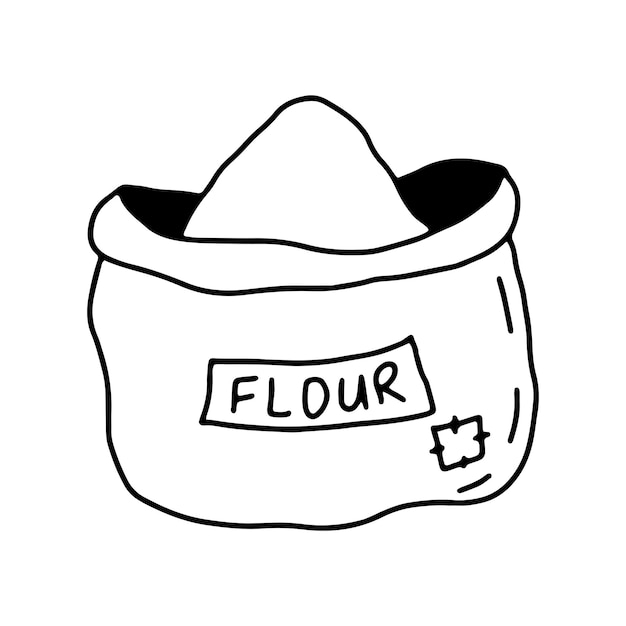 Doodle sack of flour on an isolated white background Cooking recipes Bakery set hand drawn