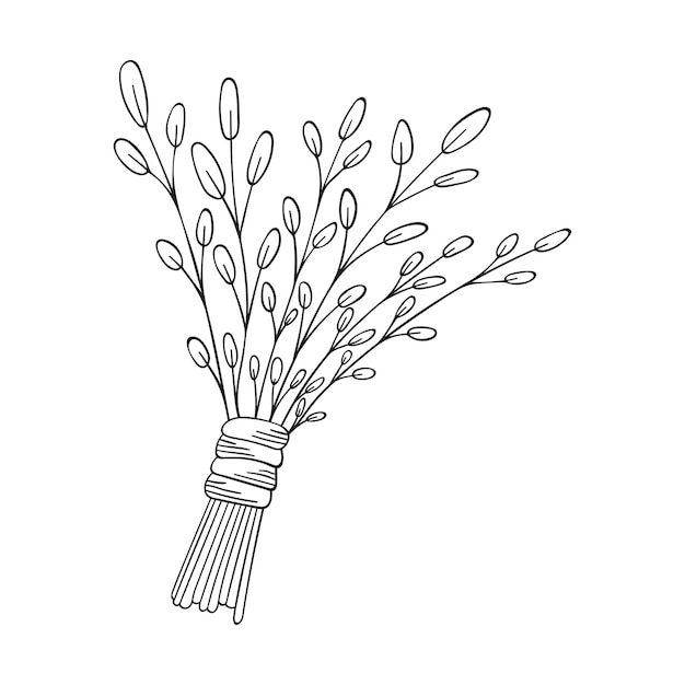 Doodle sauna broom with leaves isolated on a white background