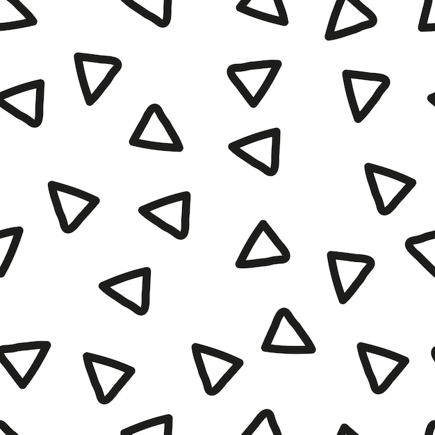 Doodle seamless pattern black triangles on white background abstract chaotic hand drawn minimalistic wrapping paper