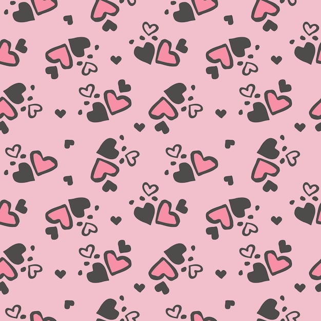 Doodle seamless pattern hearts pink grey