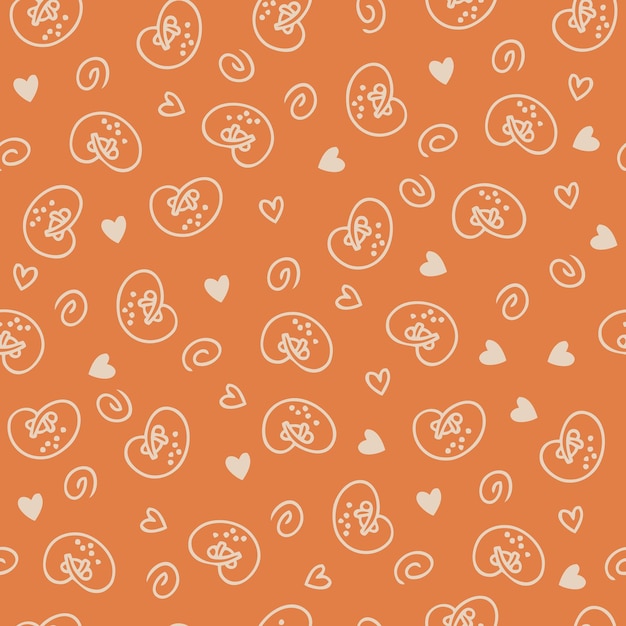 Doodle seamless pattern of pretzels and hearts Perfect for scrapbooking textile and prints Hand drawn vector illustration for decor and design