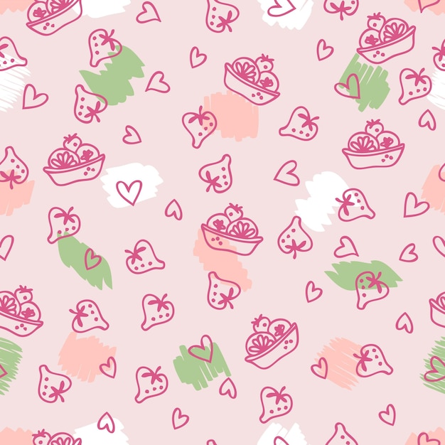 Doodle seamless pattern of sweet fruit cakes and strawberries Perfect for scrapbooking textile and prints Hand drawn vector illustration for decor and design