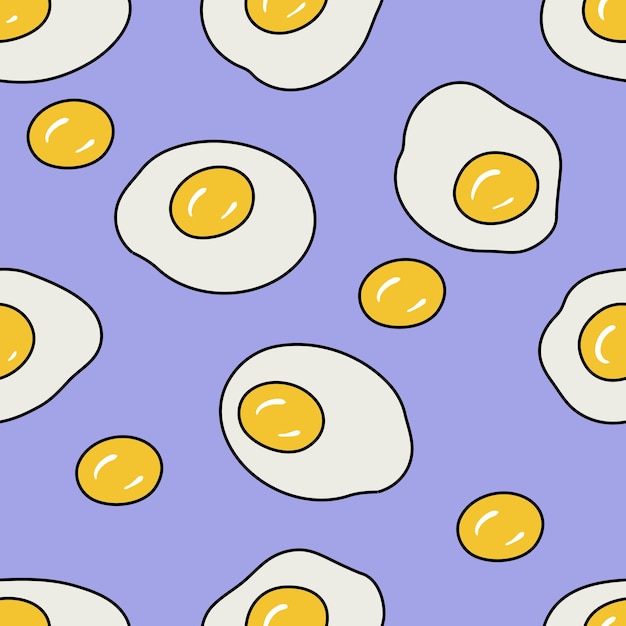 Doodle seamless pattern with fried eggs Aesthetic print for Tshirt fabric textile Hand drawn vector illustration for decor and design