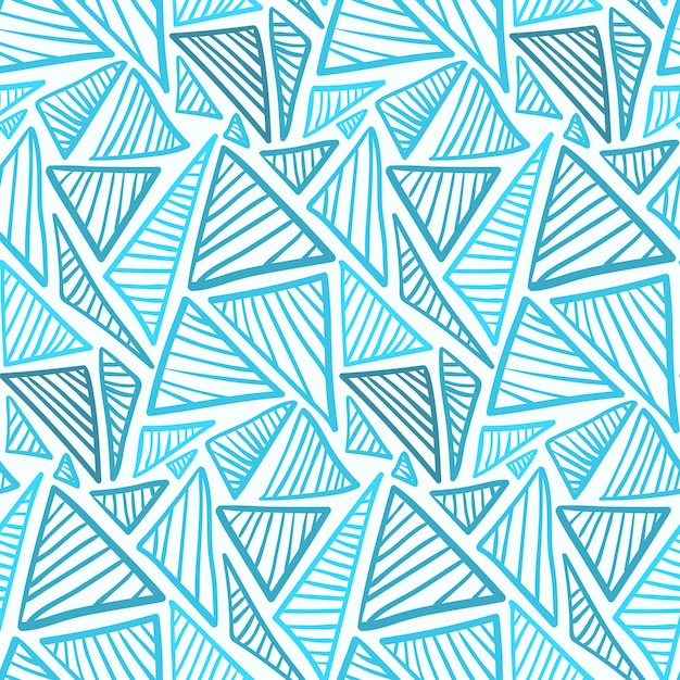 Doodle seamless pattern with ice cold blue lined triangles. Abstract fashion trendy vector texture