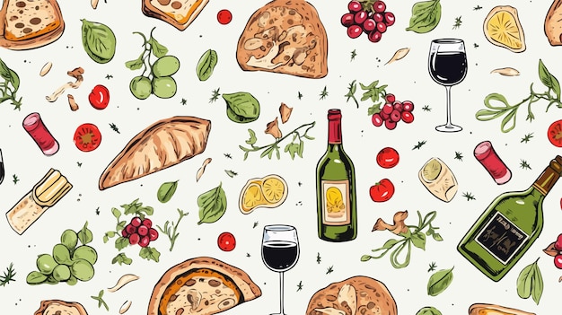 Vector doodle seamless pattern with italian food