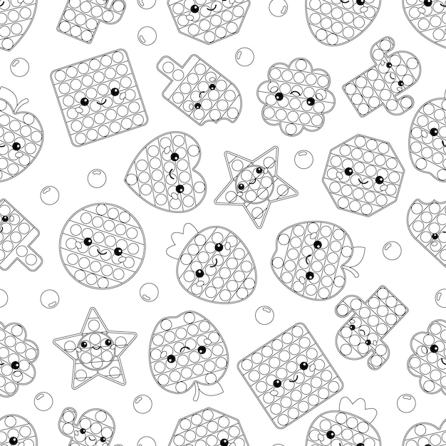 Doodle seamless pattern with kawaii popit toys