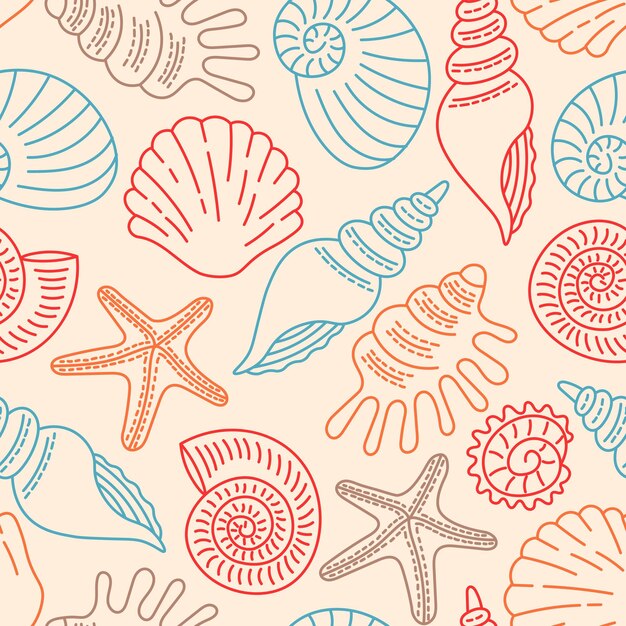 Doodle Seashells Seamless Pattern