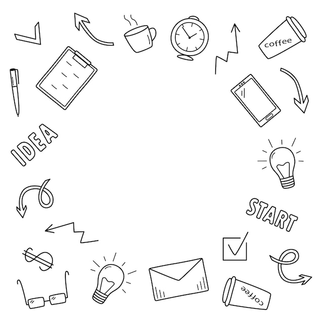 Doodle set business concept vector illustration of icons business idea office work