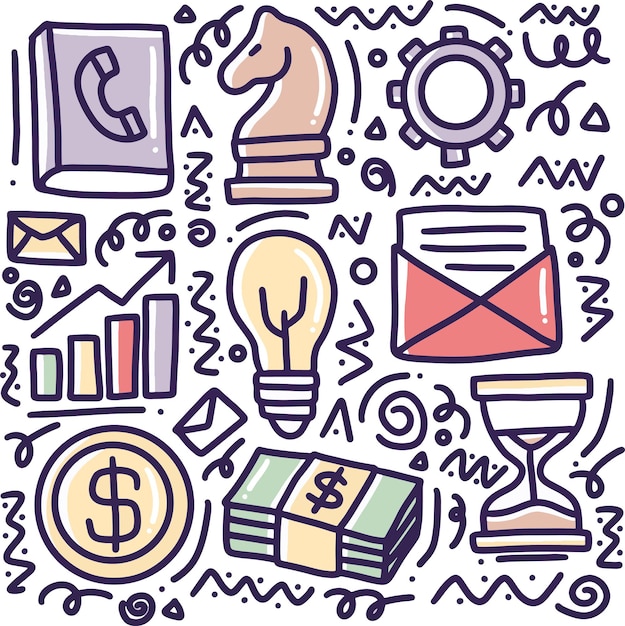 Doodle set of bussiness tools hand drawing with icons and design elements