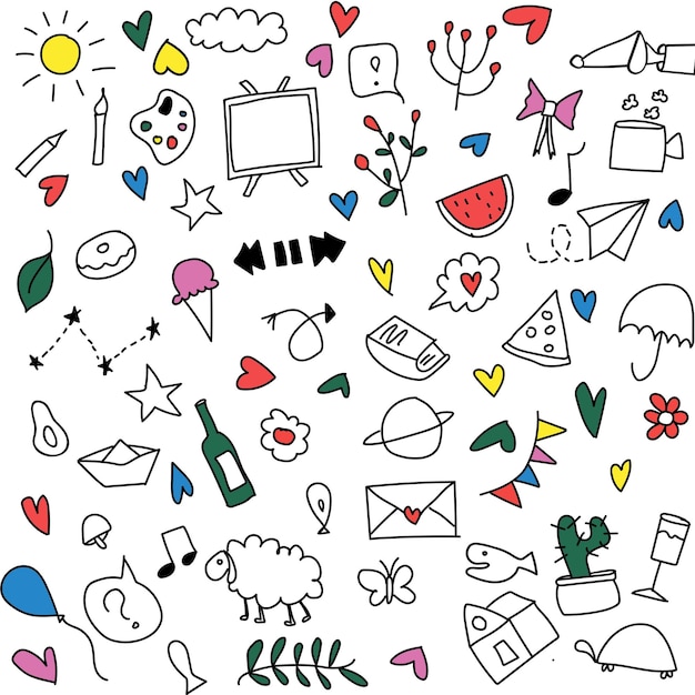 Doodle set of cute items use as background design ect