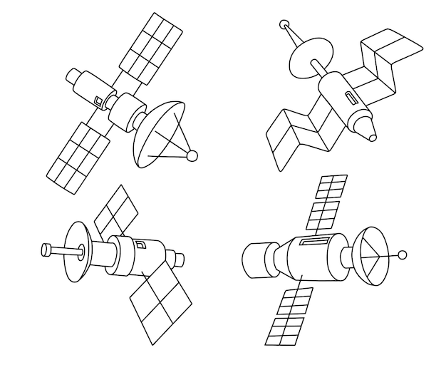 Doodle set of cute satellite