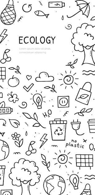 Doodle set of ecology Vertical banner template Vector illustration