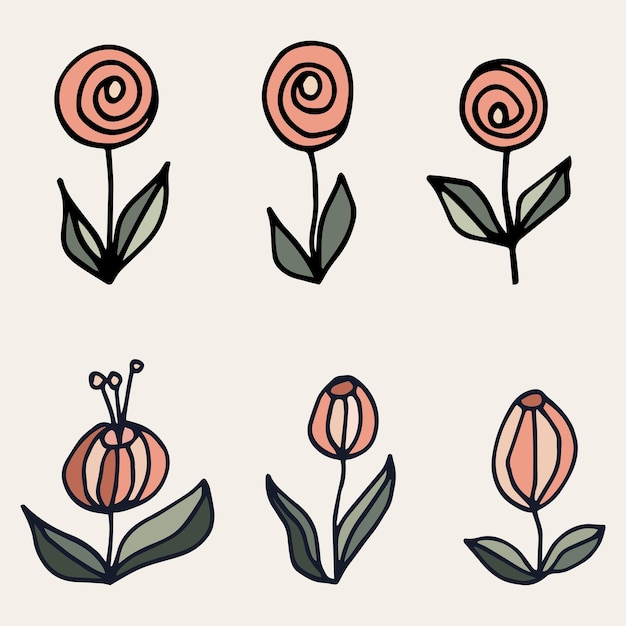 Doodle set of flowers